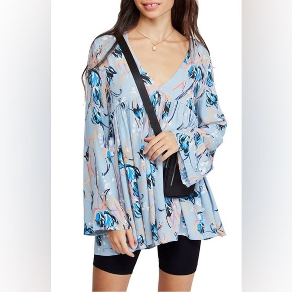 Free People Blue Floral Tunic Top